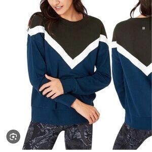 Sweaty Betty Sweater Colorblock Chevron Sweatshirt Retro blue white gray medium